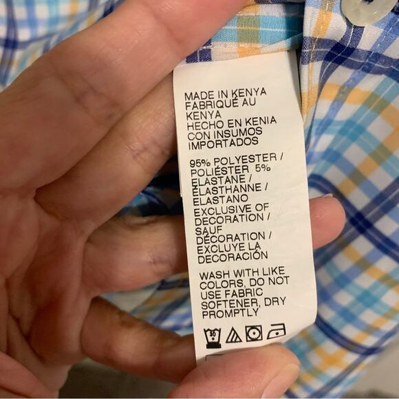 IZOD Blue Plaid Advantage Performance Short Sleeve Button Down Shirt - Picture 7 of 8